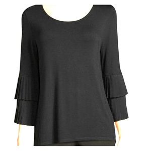 Liz Claiborne black pleated bell 3/4 sleeve top